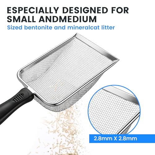 Cat Litter Scoop, Stainless Steel Mesh Scoop Away Cat Litter, Kitty Litter Scoop 2.8mm Hole, Non-Stick Cat Litter Scoop for Crystal Litter|Pine Pellets|Small Pieces, Litter Cleaner Beach Mesh Shovel