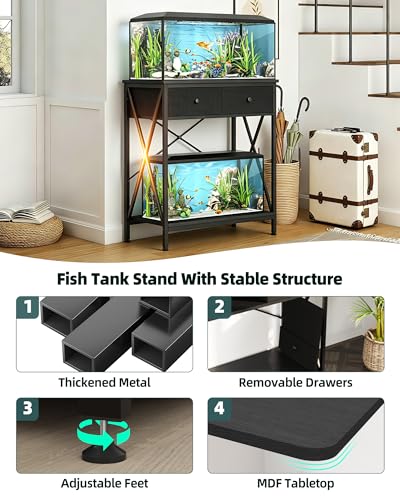Fish Tank Stand with Storage, 20-29 Gallon Aquarium Stand Easy Clean | Heavy Duty Metal, 2-Tier Breeder Reptile Turtle Terrarium Stand Fits Office Home,30.7" x 16.5" MDF Tabletop, 330lbs Capacity - color: Black, size: 20-29 Gallon