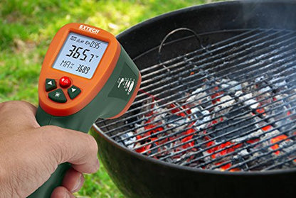 Extech IR270 Infrared Thermometer with Color Alert, -58 to 1472F | Non-contact, +/-1.5%, tri-color LED alert, adjustable emissivity 0.1-1.0, MIN/MAX/avg, 0.5s response, backlit