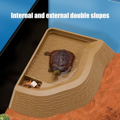 Split Design Turtle Bathing Bowl Pet Water Dish & Soaking Pool with Textured Base for Tortoise and Lizards Reptiles Bath Feeder - color: marble color