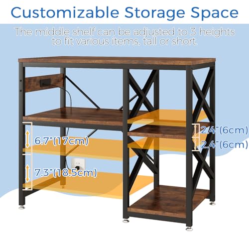 METYERRY 40-50 Gallon Fish Tank Stand with Power Outlet,Adjustable Shelf | 3 Tier Storage,660 LBS Heavy Duty Steel Frame, Fits Fish Reptile and Turtle Tanks, Stable Home Aquarium Setup - color: Rustic Brown, size: 40-50gallon