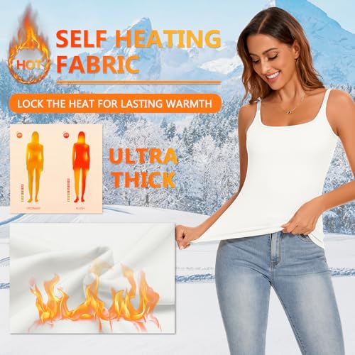 WOWENY Women's Thermal Tank Tops Sleeveless Underwear Tops Adjustable Straps Winter Camisole Fleece Shirts Warm Vest - color: Adjustable Straps-white, size: Medium