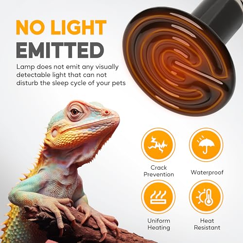 HealSmart 75W Reptile Heat Lamp Ceramic Heat Emitter, No Light Emitting Heat Bulbs, Suitable for Snake/Lizard/Spider, Plant Growth and Incubating Chicken, 2-Pack - size: 75W, style: 2 Pack