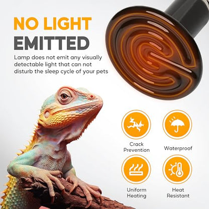 HealSmart 150W Reptile Heat Lamp Ceramic Heat Emitter, No Light Emitting Heat Bulbs, Suitable for Snake/Lizard/Spider, Plant Growth and Incubating Chicken, 2-Pack - size: 150W, style: 2 Pack