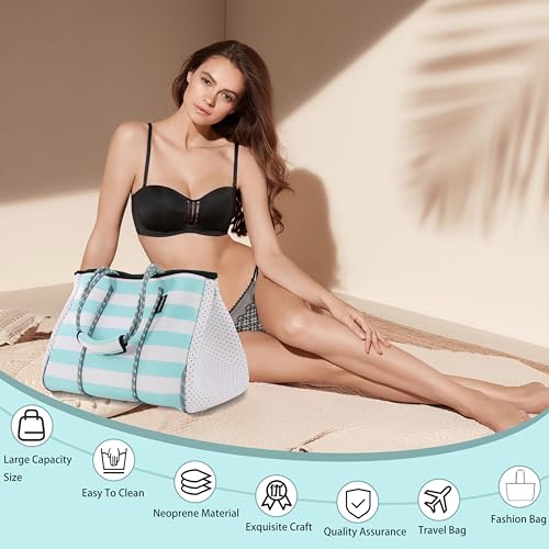Hibala Neoprene Multipurpose Beach Bag,Gym/Travel/Pool Bag,Tote For Women&Men - color: Green Stripe