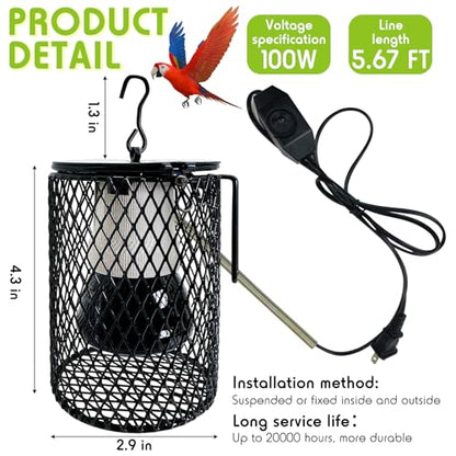 Hamiledyi Ceramic Heat Lamp Bulb with Lampshade Reptile Heat Lamp Guard Adjustable Heat Lamp from 0-100W Bird Cage Heater Anti-Scald Heating Bulb No Light Emitter for Reptile Bearded Dragon Turtle - color: Black