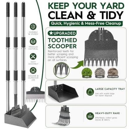 Dog Pooper Scooper for Large Dogs，9.1" X9.5"，Oversized Tray，pooper scooper | Free with two extension rods，Reduce the frequency of garbage trips，for Large, Medium, Small Dogs - size: Large 3‑Pc Set