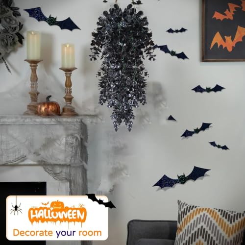 Toprooms 4 Pcs Black Hanging Flowers Faux Hanging Plants Fake Greenery Faux UV Resistant Hanging Vines Plant for Indoor Outdoor Wedding Halloween Party Fall Wall Decor (Black) - color: Black