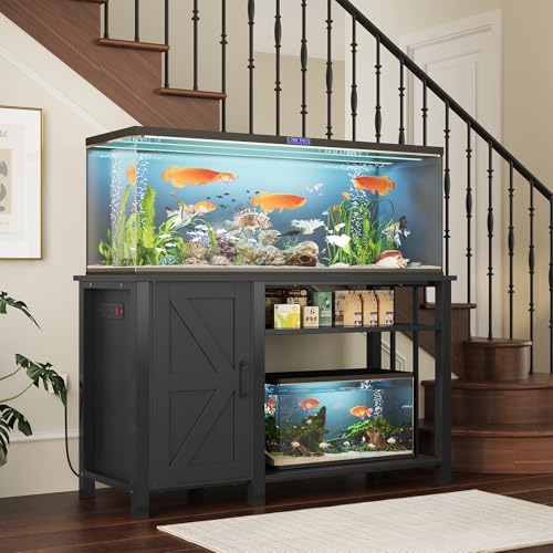 55-75 Gallon Fish Tank Stand with Power Outlet & Adjustable Shelf, Heavy Duty Aquarium Stand with Cabinet Storage for Fish Tank, Turtle Tank, Reptile Terrarium, 1000LBS Capacity, Black - color: Black