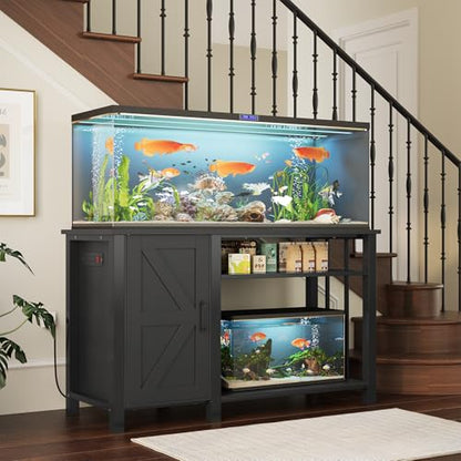 55-75 Gallon Fish Tank Stand with Power Outlet & Adjustable Shelf, Heavy Duty Aquarium Stand with Cabinet Storage for Fish Tank, Turtle Tank, Reptile Terrarium, 1000LBS Capacity, Black - color: Black