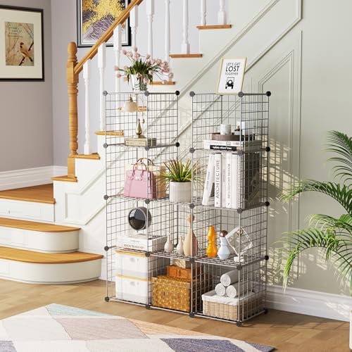C&AHOME Wire Cube Storage, 12 - Cube Organizer Metal C Grids, Silver Gray | Modular Shelves Units Storage Bins Shelving Bookshelf Shelf Cabinet - color: Silver Gray