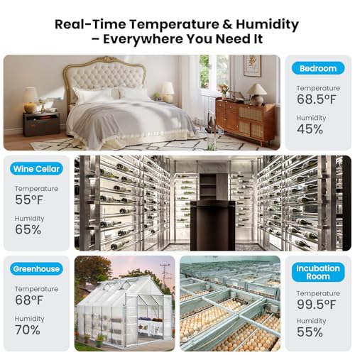 Sainlogic WiFi Thermometer Hygrometer with AI Weather Forecast & Barometric Pressure, Smart Temperature Humidity Sensor with Moon Phase, Email Alerts, 2-Year Data Storage for Room Greenhouse Humidor