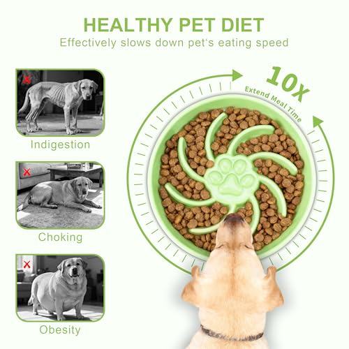 Ceramic Slow Feeder Dog Bowl, 3 Cup Dog Food or 25oz Water, Slow Eating Bowl for Middle Breed, Maze Puzzle Feeder for Fast Eaters, Anti-Choking Stop Bloat, Non-Slip BPA Free (Green) - color: Green