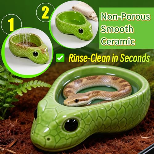 Reptile Water Dish, Ceramic Snake Water Bowl for Snake, Leopard Gecko, Bearded Dragon and Lizard, Reptile Bathing Pool Food Feeding Dish, Terrarium Tank Accessories (Cyan) - color: Cyan