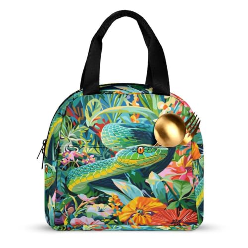 Green Snake Lunch Bag for Women Men | Insulated Lunch Box Leakproof Food Meal Containers Reusable Foldable 6L Capacity Lunch Tote Bags for Work Picnic Travel - color: style-19