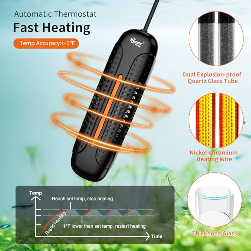 hygger 800W Aquarium Heater with LED Controller, 80-220 Gallon Fish Tank | Anti-Cooking Fish Alarm, Auto Stop Heating Protection, Multiple Security Features, for Freshwater and Saltwater Tanks - size: 800W for 80-220 Gallon