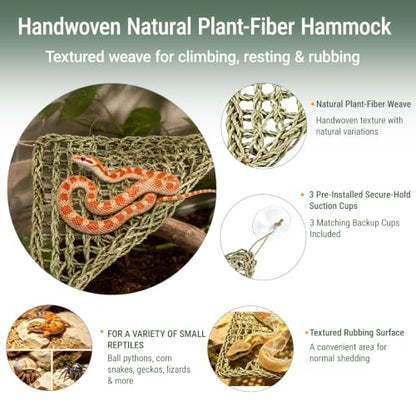 Reptile Hammock and Climbing Set for Gecko, Lizard and Small Snake | 15-Piece Set,Natural Handwoven Hammock,Gradient Climbing Rope,Flexible Habitat Setup,For Snakes and Geckos