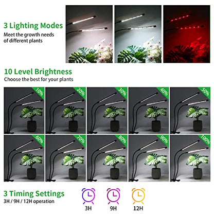 Grow Lights for Indoor Plants, Upgrade 84 LEDs Clip Plant Lights, Full Spectrum LED Plant Growing Lamps with Flexible Gooseneck, 3/9/12H Timer, 3 Spectral Modes, 10 Dimmable Levels (2 Head 1 Pack) - size: 2 Head 1 Pack
