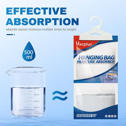 Vacplus Moisture Absorber, 10Pack Hanging, Strong Absorption, Unscented | Closet, Enclosed Spaces, Bathroom, Odor Eliminator, Dehumidifier Bags, 9.8 OZ - size: 10 pack