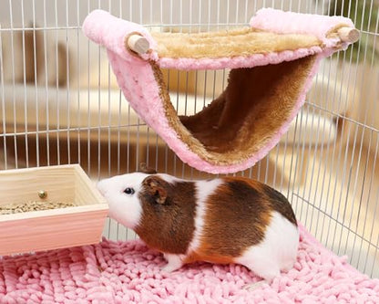 Fleece Winter Warm Rat Hammock, Double Layer Hanging Birds Nest Bed Tent with Warm Fleece, Bird Cage Stand Perch, Hideaway Cave Bed Accessories for Rat, Guinea Pig, Chinchilla (Pink) - color: Pink