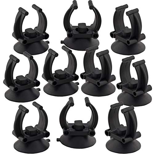 OIIKI 10 PCS Aquarium Heater Suction Cups with Clips, Black, 1.30inch | Plastic and Rubber Material, Air Hose Tube Holders Clamps for Fish Tank