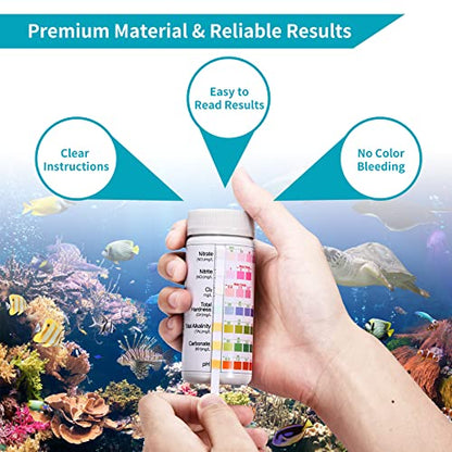 Aquarium Test Strips for Fish Tank: 7-Way 150 Strips Aquarium Water Test Kit Freshwater Testing pH Nitrate