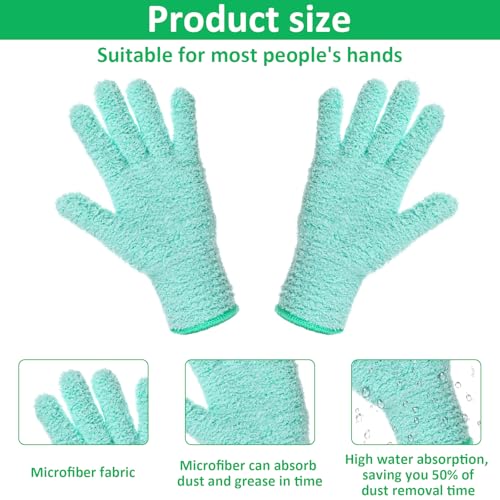 Thinp 2 Pairs Microfiber Dusting Gloves, Reusable Plant Cleaning Gloves-Washable Leaf Cleaning Gloves Gentle Dusting Mitt for Plants House Kitchen Car Blinds Lamps (Pink, Green)
