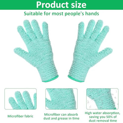 Thinp 2 Pairs Microfiber Dusting Gloves, Reusable Plant Cleaning Gloves-Washable Leaf Cleaning Gloves Gentle Dusting Mitt for Plants House Kitchen Car Blinds Lamps (Pink, Green)