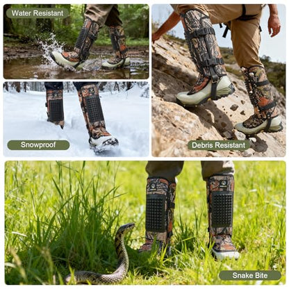 Snake Gaiters, 1200D Waterproof Snake Chaps Snake Gaiters for Men Women, Adjustable Snake Bite Protection Snake Guards for Legs Men, Snake Proof Gaiters for Hiking Hunting - color: Camo