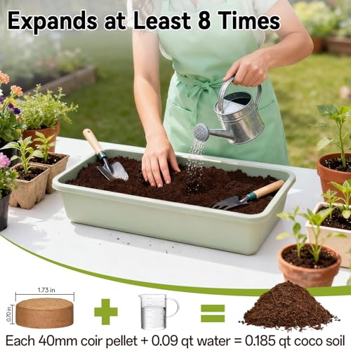 50 Pack 40mm Organic Coco Coir Pellets Seed Starter Soil | Low EC, pH Balance, Potting Soil Mix, Indoor Outdoor Plants, Herbs Houseplants Bonsai Vegetables Flowers - size: 40mm-50pack