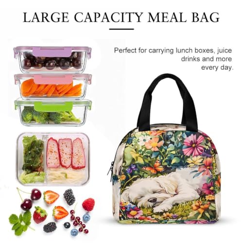 Spring Flowers Maltese Dog Lunch Bag for Women Men | Insulated Lunch Box Leakproof Food Meal Containers Reusable Foldable 6L Capacity Lunch Tote Bags for Work Picnic Travel - color: style-8