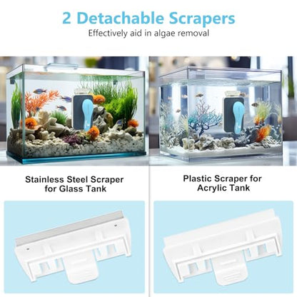 fishkeeper Aquarium Magnetic Glass Cleaner, Fish Tank Algae Cleaning Tool | Magnet with Algae Scraper for Glass Aquariums Tank, Floating Scrubber Brush, 2 Detachable Scrapers, Small - size: S for Glass Thickness：1/8"-1/4"