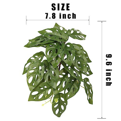 2Pack Fake Monstera Adansonii, Terrarium Plants with Suction Cups | For Arboreal Gecko Lizard Snake Terrarium Habitat - color: B-fake Swiss Cheese Plants Monstera Adansonii