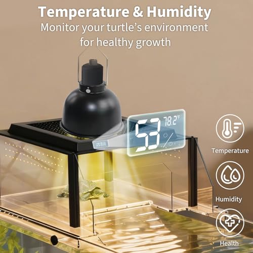 Turtle Basking Platform, Fits 10–13.5" Wide Tanks, Temp Humidity Gauge | Clear Acrylic Turtle Dock, Flip-Open Lid, Non-Slip Ramp & Escape-Proof - size: Fit 10-13.5 Inchs Wide