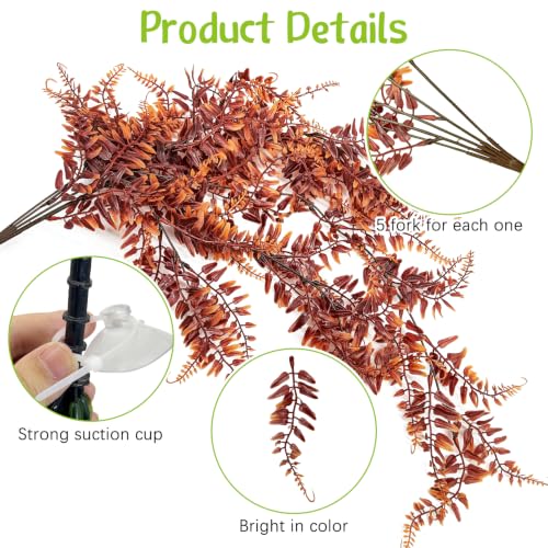 Hamiledyi Reptile Plants for Terrarium, Hanging Tank Greenery | 4 Pack Fake Artificial Leaves with Suction Cup, Snake Foliage, Reptile & Amphibian Habitat Plants for Chameleon Lizard (Red) - color: 4 Pcs Red Reptile Plants
