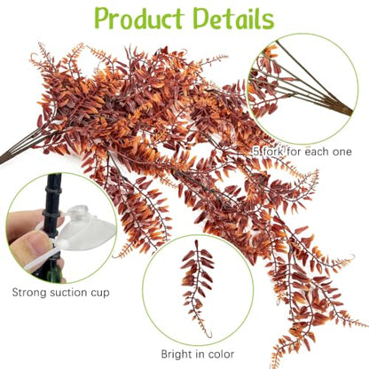Hamiledyi Reptile Plants Hanging Terrarium Plants 4 Pack Fake Artificial Leaves with Suction Cup for Snake, Lizard, Chameleon (Red & Black) | 4 Pack Fake Artificial Leaves with Suction Cup, Snake Foliage, Reptile & Amphibian Habitat Plants for Chameleon (