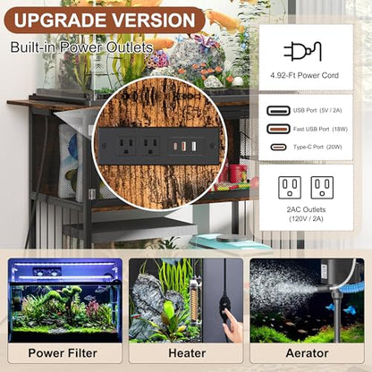 40-55 Gallon Fish Tank Stand , Heavy Duty Aquarium Stand with Cabinet Storage Fish Tank Accessories, Large Reptile Terrarium Tank Table with Power Outlets,Vintage Brown