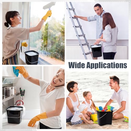Zhehao 6 Pcs 3 Quart Bucket for Cleaning Small Sanitizer Bucket for Restaurant Square Plastic Pail with Handles for Home, Offices, Commercial Use, Food Service(Black) - color: Black