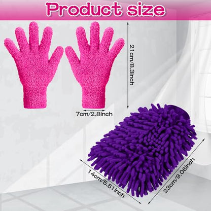 Potchen 6 Pcs Microfiber Dusting Mitt Gloves for Plants Washable Dusting Gloves for House Cleaning Furniture Car Washing - color: Pink,rose Red,purple