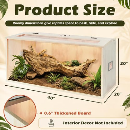 Bearded Dragon Tank,Wooden Reptile Tank and Lizard Tank,Tempered Glass Large Bearded Dragon Enclosure with Built-in Lamp Fixture (40X20X20inch,65 Gallons) - color: Wooden Roof, size: 40X20X20inch,65 Gallons