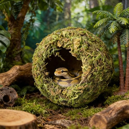 Reptile Hideout Cave - Natural Coconut Moss Terrarium Decor & Snake Hide - Leopard Gecko Hide - Reptile Tank Accessories & Habitat Hideouts for Bearded Dragon