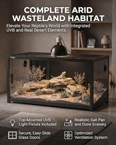 120 Gallon Reptile Tank, 4x2x2 Reptile Enclosure Front Sliding Door | Stackable ventilation 120 Gallon Bearded Dragon Tank anti-escape locks and no-fingerprint handles maximizes UVB transmissionn - color: Black, size: 120 Gallon