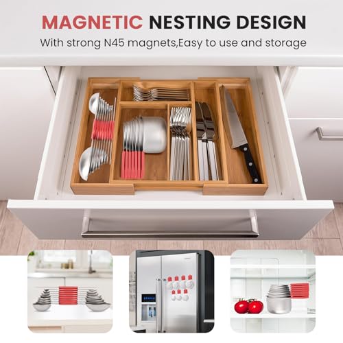 HOUJIP Magnetic Measuring Cups and Spoons Set-304 Stainless Steel,Red | Double Measurement Markings,BPA-Free,Set of 16 with Leveler for Measuring Dry and Liquid Ingredients - color: Red