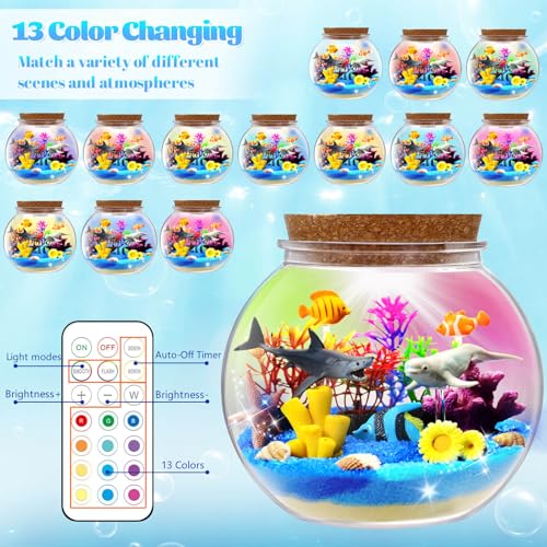 Ocean Light Up Terrarium Kit for Kids - LED Night Light Ocean Birthday Gifts for Girls & Boys Ages 4 5 6 7 8-12, Kids Arts & Crafts Kit, Easter Ideal Gifts - style: Ocean