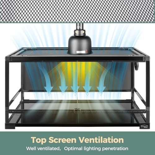 36 Gallon Full Glass Reptile Tank, Quick Fold Reptiles Enclosure with Waterproof Base, Top Screen Ventilation, 32" x 16" x 16" Front Opening Terrarium for Snake, Leopard Gecko, Lizard - size: 32" x 16" x 16"