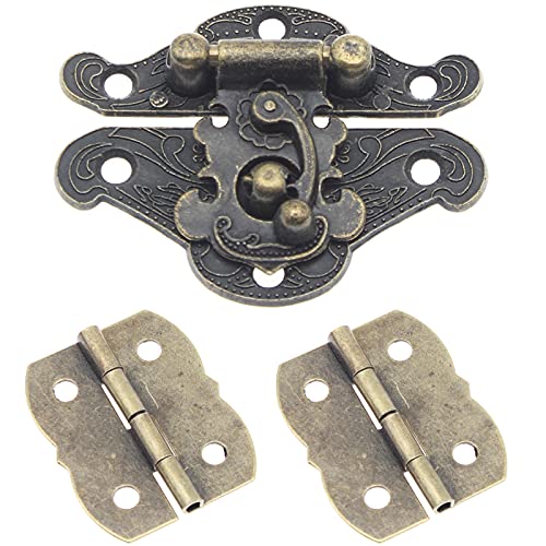 1 Pcs Antique Hasp Latch and 2 Pcs Butterfly-Shape Hinges Decorative Lock Buckle with Matching Screws[FDXGYH,Bronze] - color: Bronze