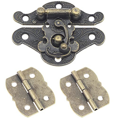 1 Pcs Antique Hasp Latch and 2 Pcs Butterfly-Shape Hinges Decorative Lock Buckle with Matching Screws[FDXGYH,Bronze] - color: Bronze