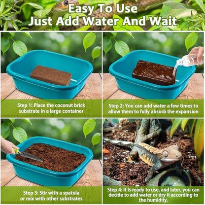 Riare 4 Pack Natural Coconut Fiber Substrate for Reptile- Premium Compressed Coconut Husk Terrarium Bedding for Reptile, Tortoise, Frogs, Snakes Hermit Crabs, Burrowing Animals - color: 4 pack