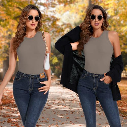 WOWENY Women's Thermal Tank Tops Sleeveless Underwear Tops Adjustable Straps Winter Camisole Fleece Shirts Warm Vest - color: Crew Neck-grey, size: Large