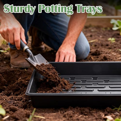 RooTrimmer 20 Pack Nursery Pots Trays (16.5"x13.2"x2.8"), Plastic Seed Starter Trays, Durable Carrying Seedling Starter Tray, Reusable Tray for Planting and Collecting Drainage Water (Black) - size: 16.5" x 13.2" x 2.8" Tras - 20P